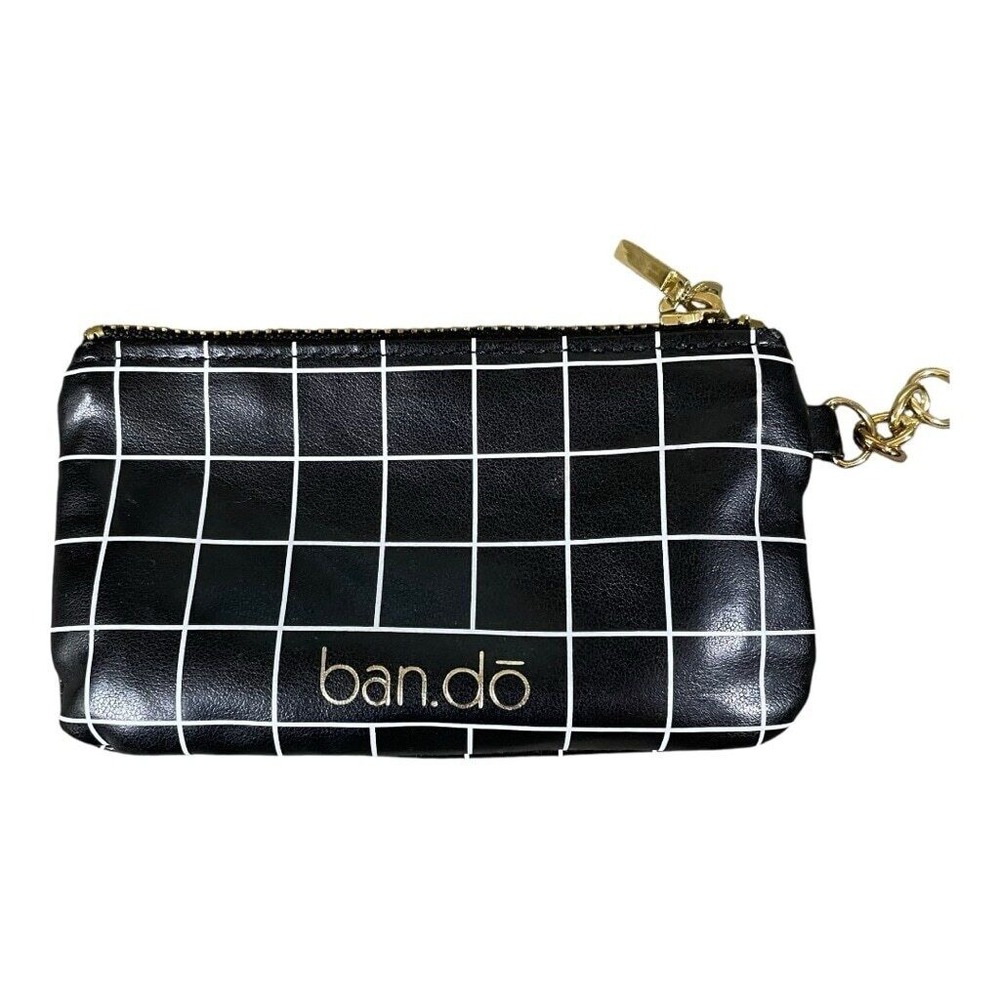 Ban.do Coin Purse Card Holder Black Grid Gold Interior Keychain
